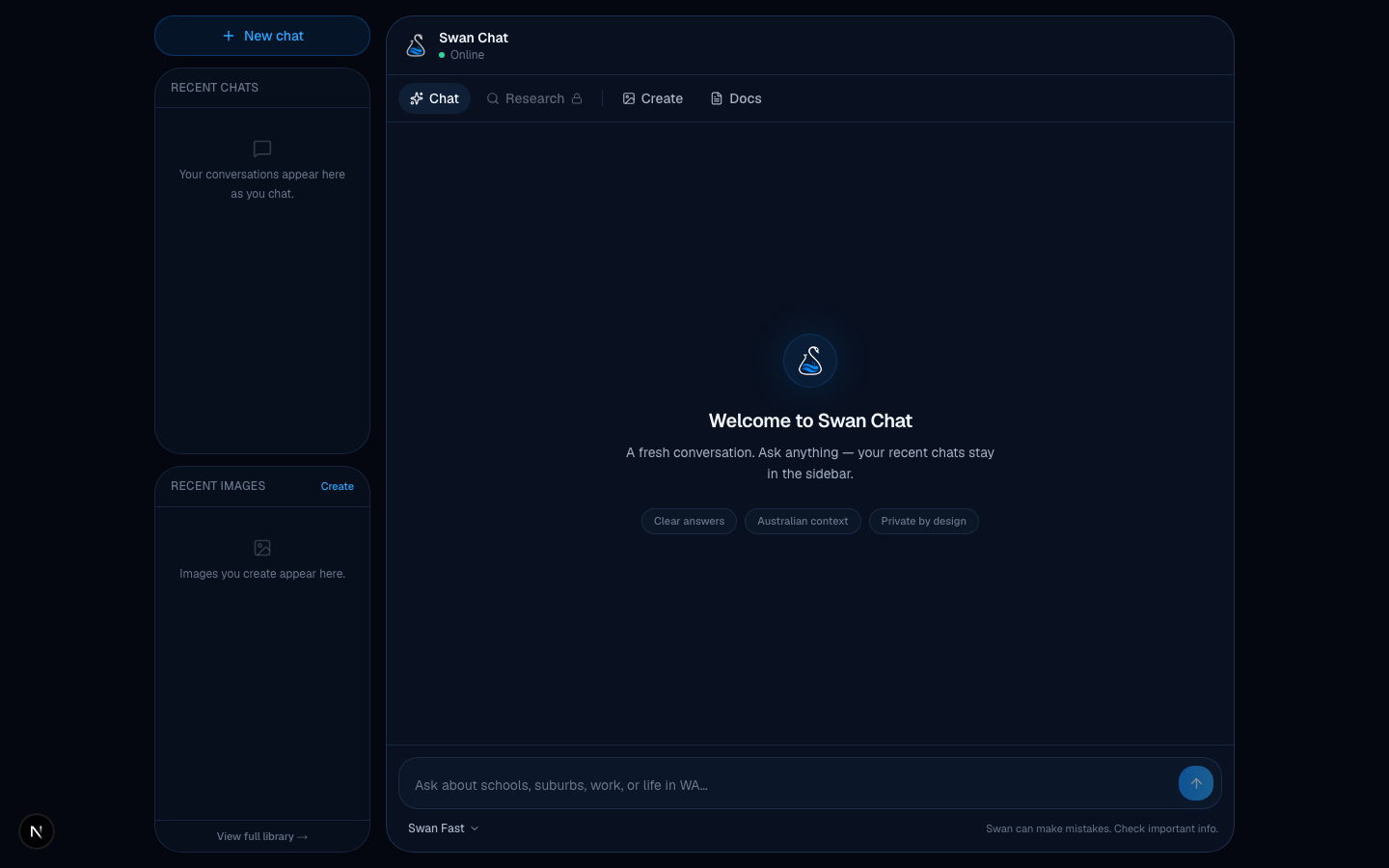 Swan Chat main interface with chat mode and sidebar